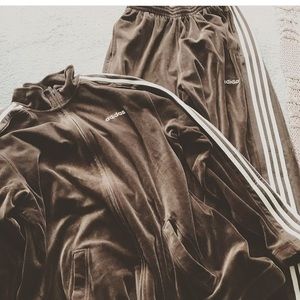Vintage brown velour ADIDAS track suit mens L